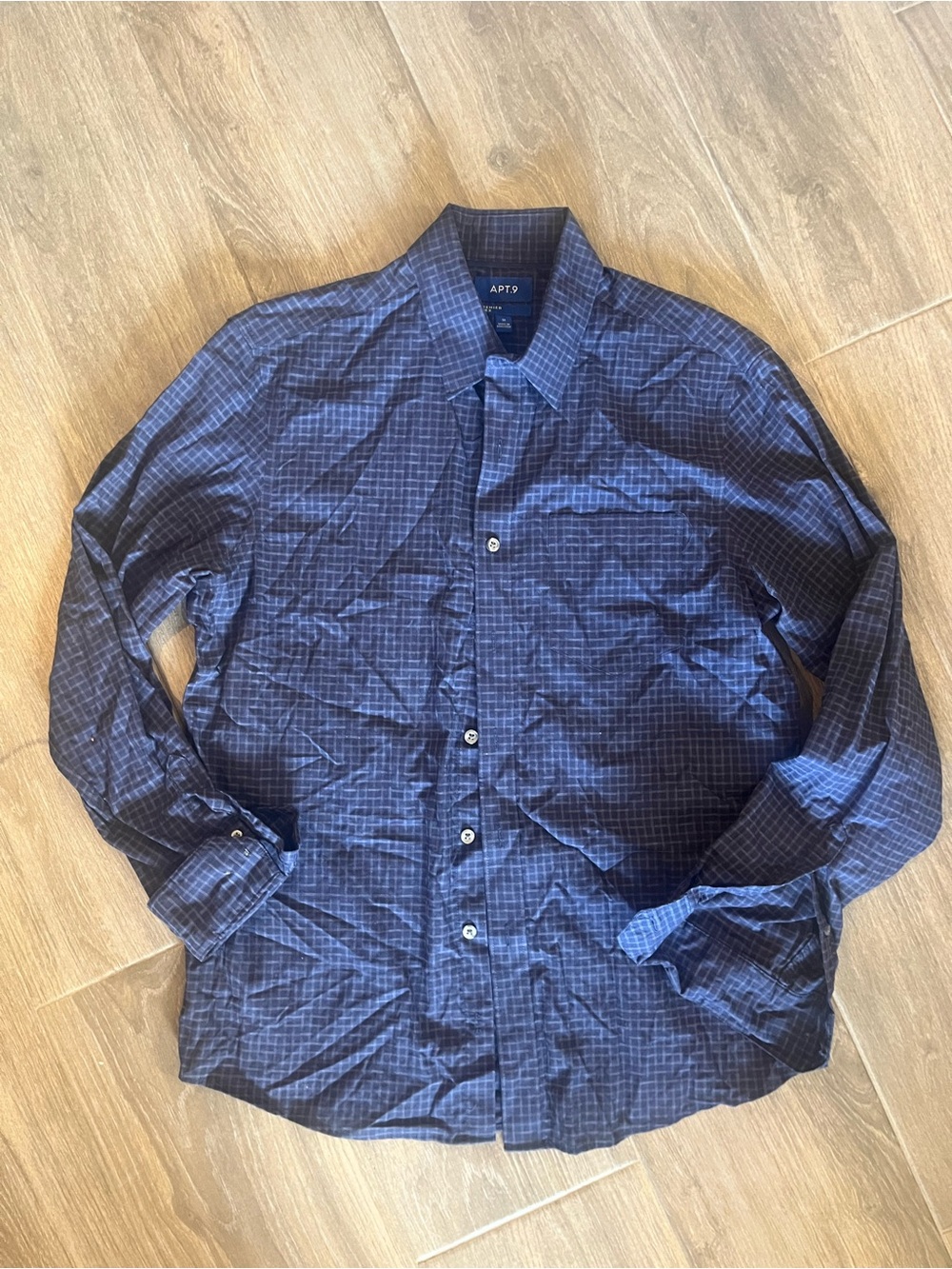 Apt. 9 Navy Blue Checked Button-Down Shirt